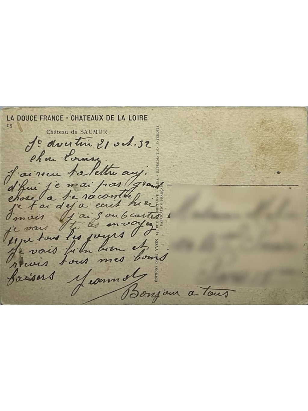 Verso de la carte postale