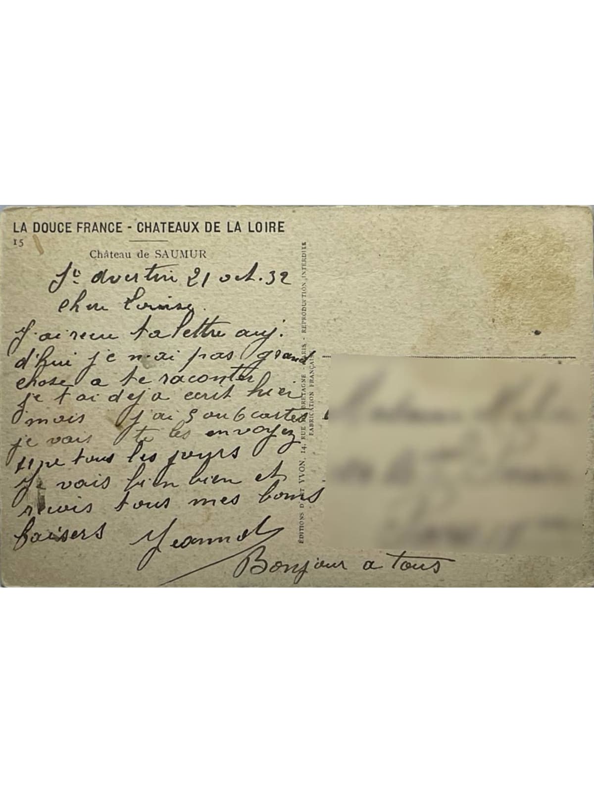 Verso de la carte postale