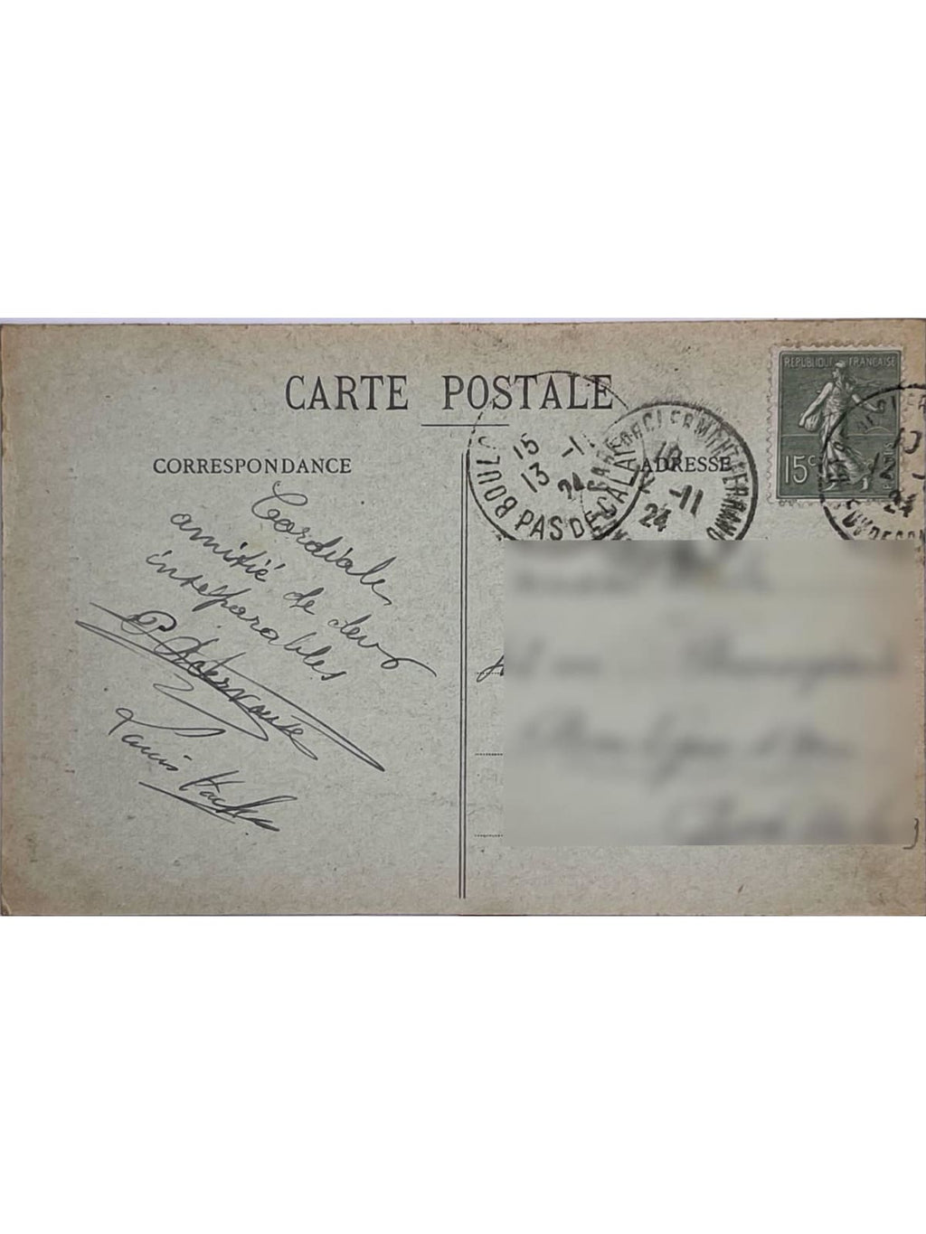 Verso de la carte postale