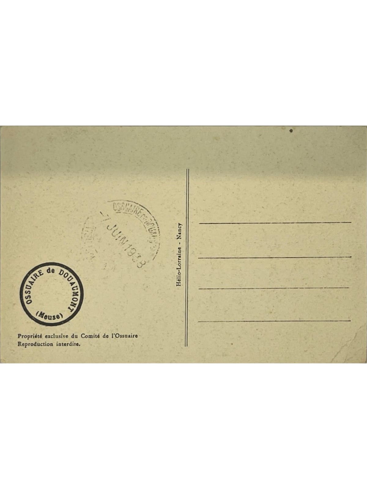 Verso de la carte postale
