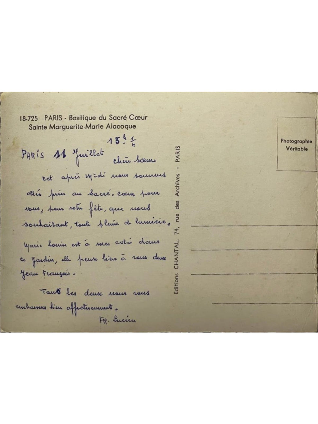 Verso de la carte postale