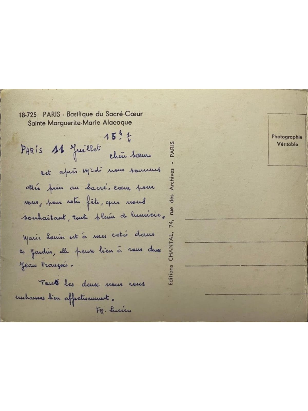 Verso de la carte postale