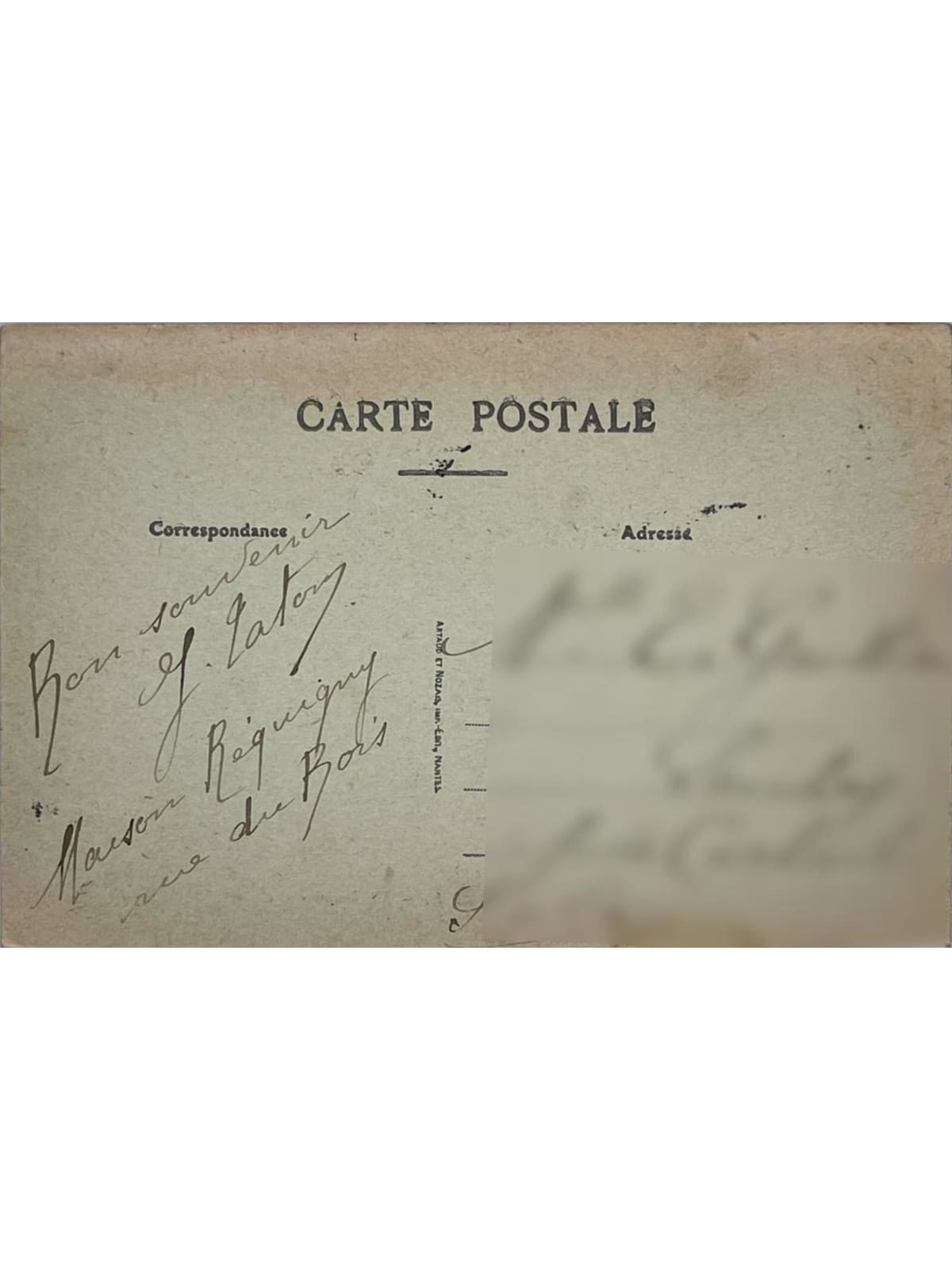 Verso de la carte postale
