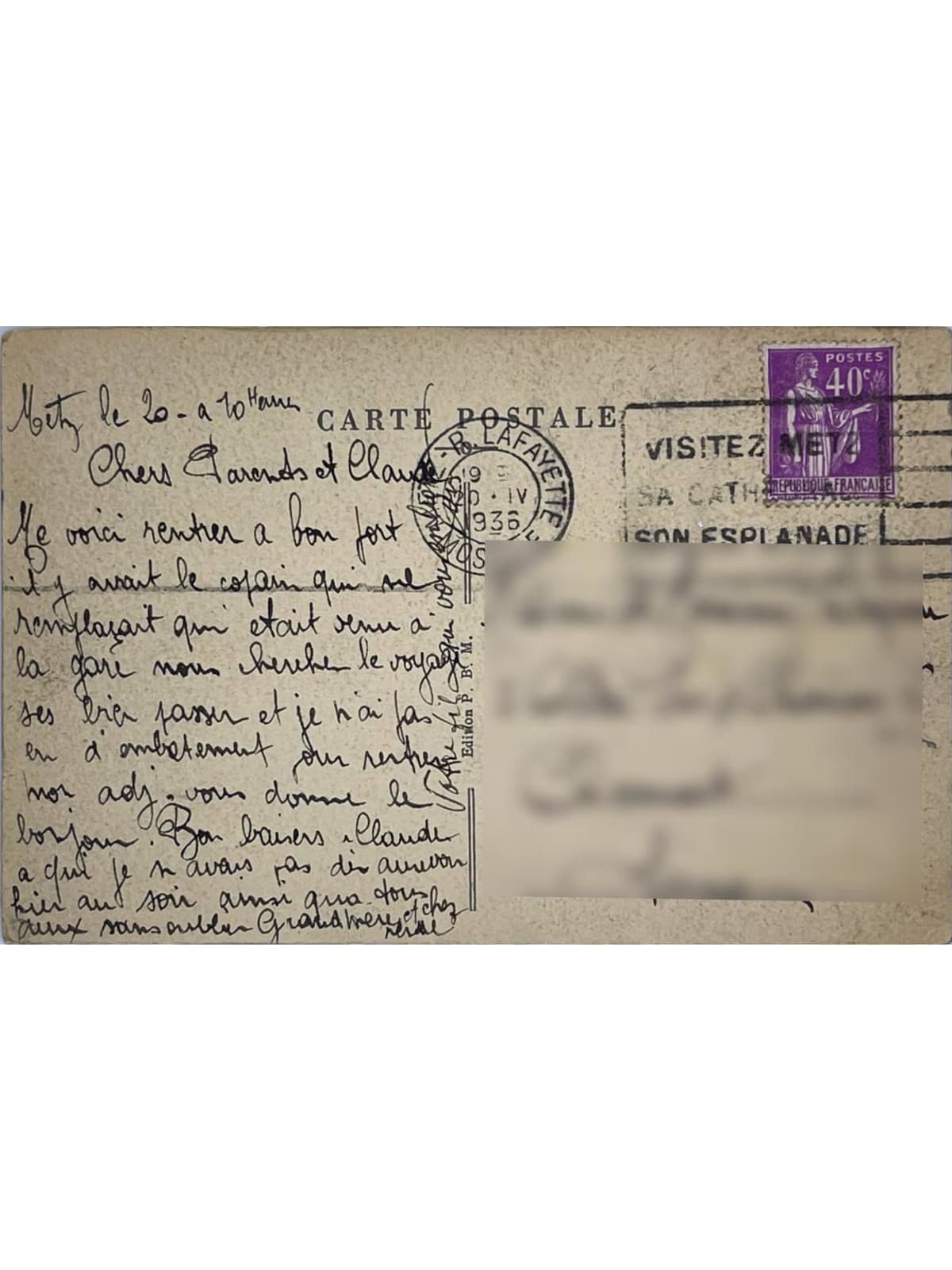 Verso de la carte postale