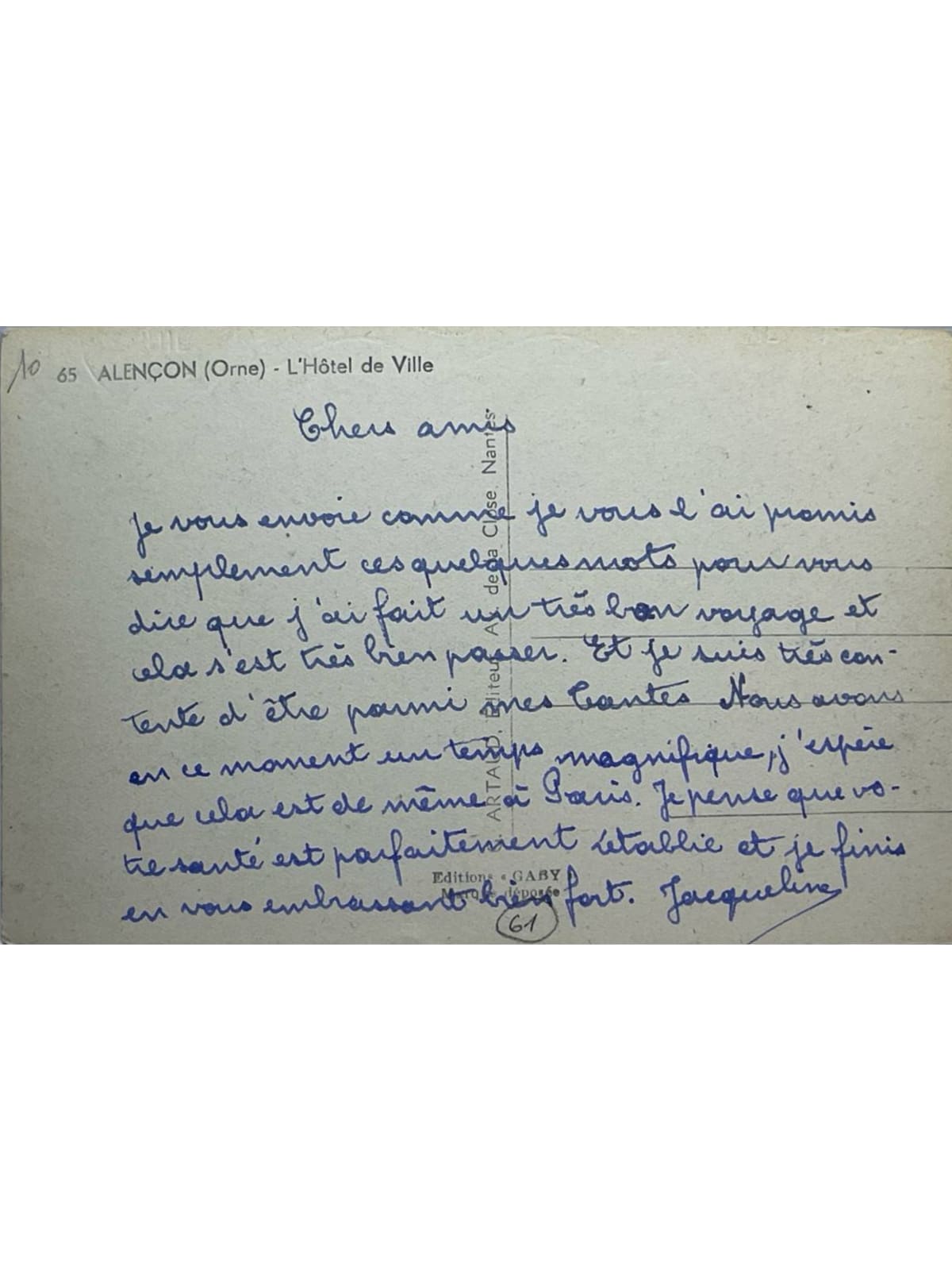 Verso de la carte postale