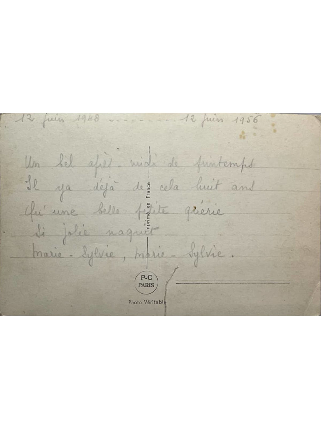 Verso de la carte postale