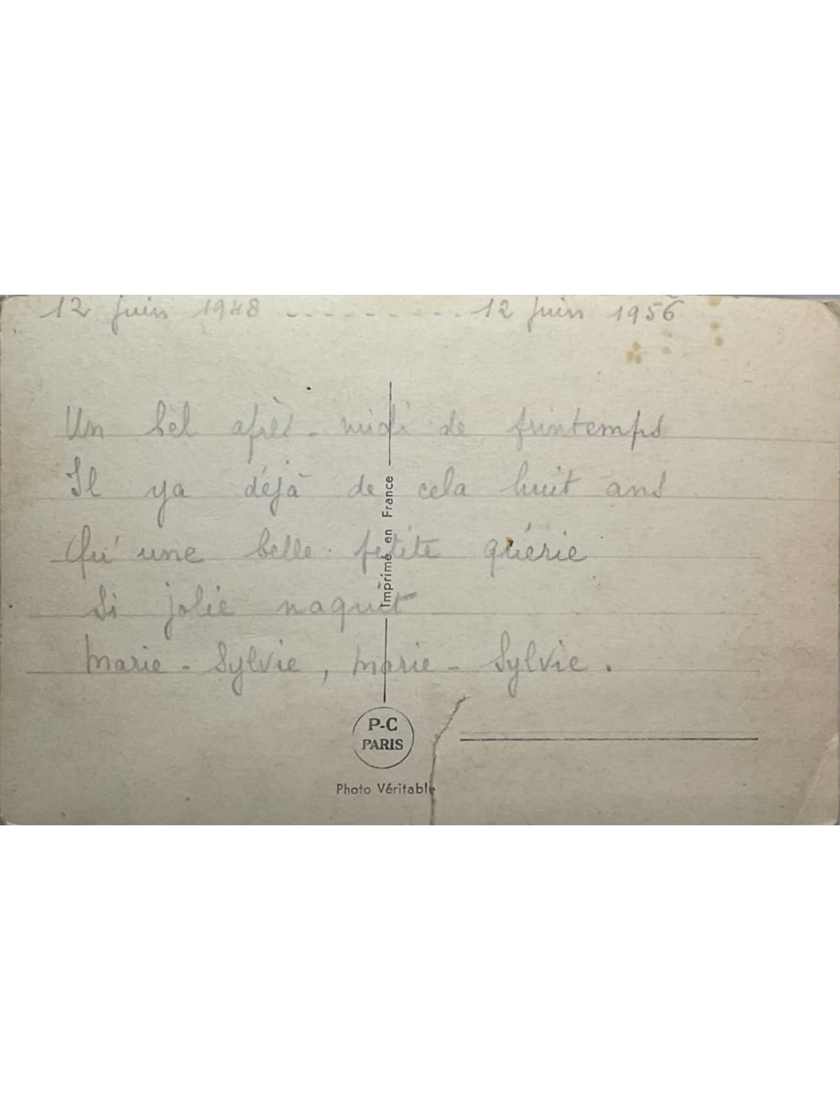 Verso de la carte postale