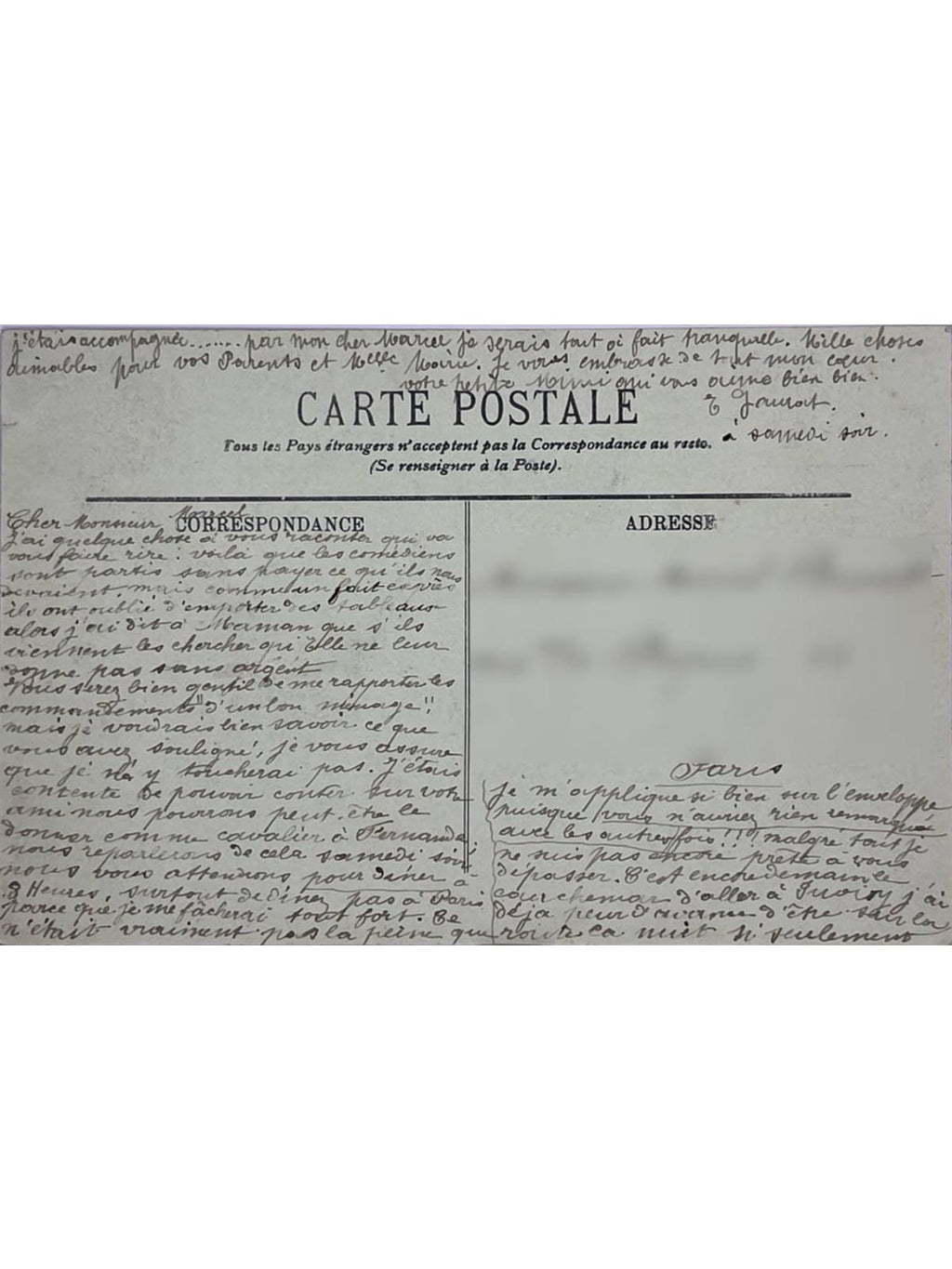 Verso de la carte postale