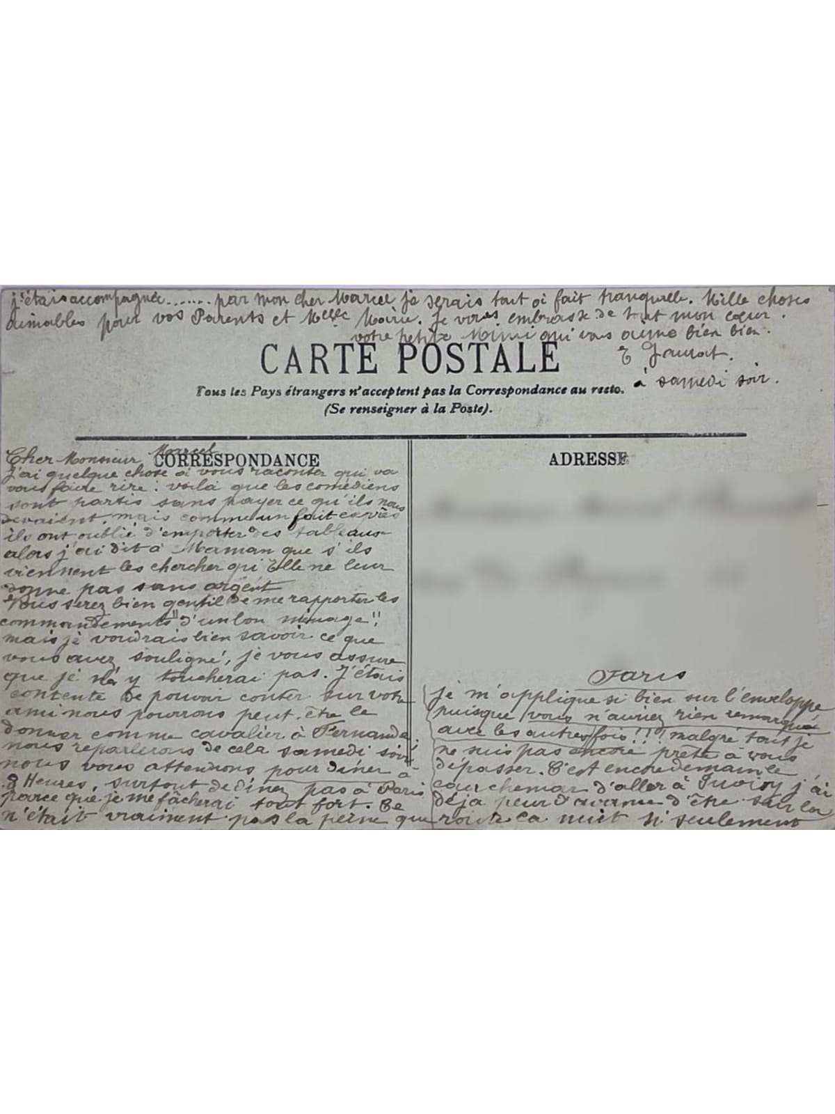 Verso de la carte postale