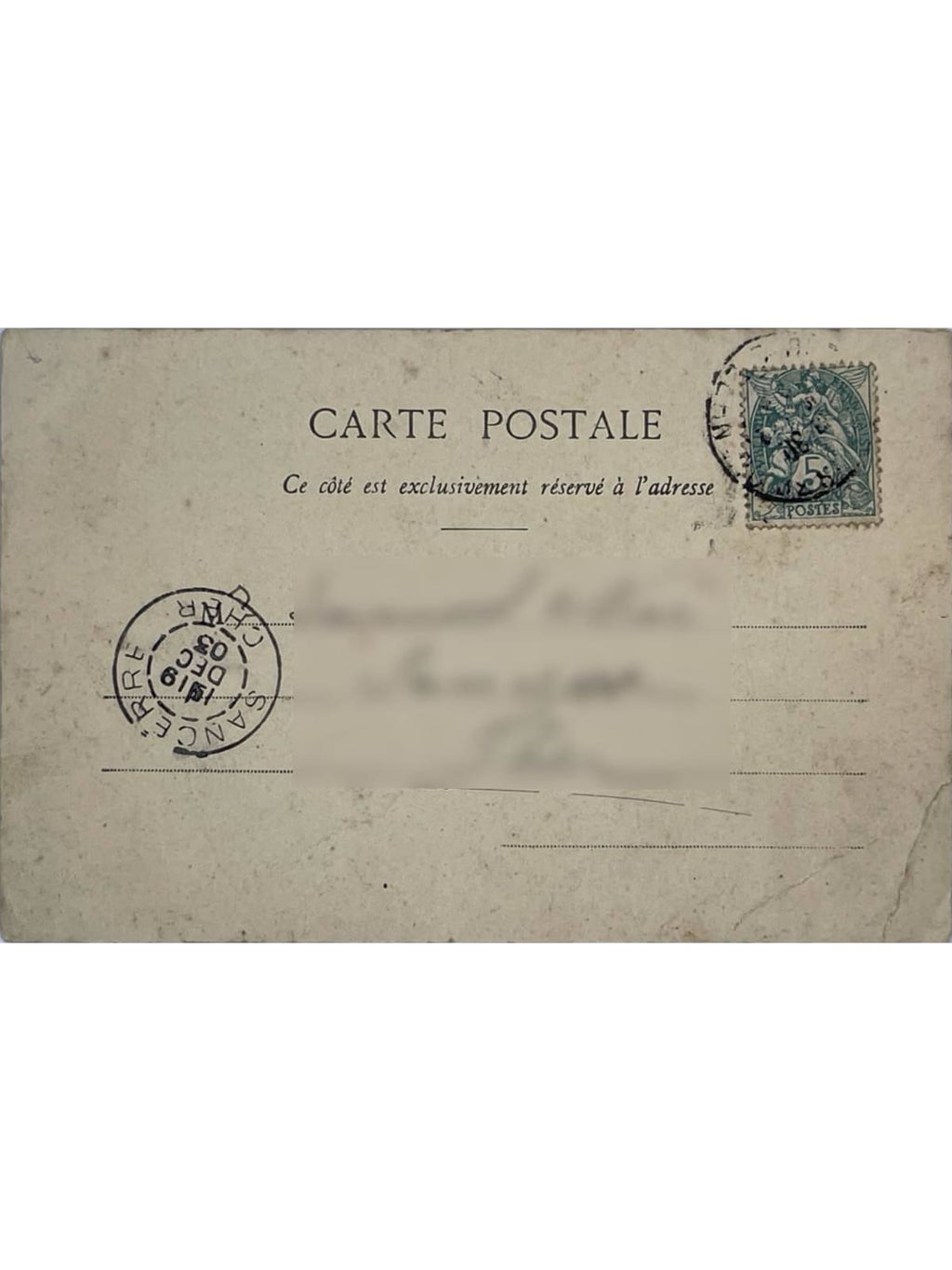 Verso de la carte postale