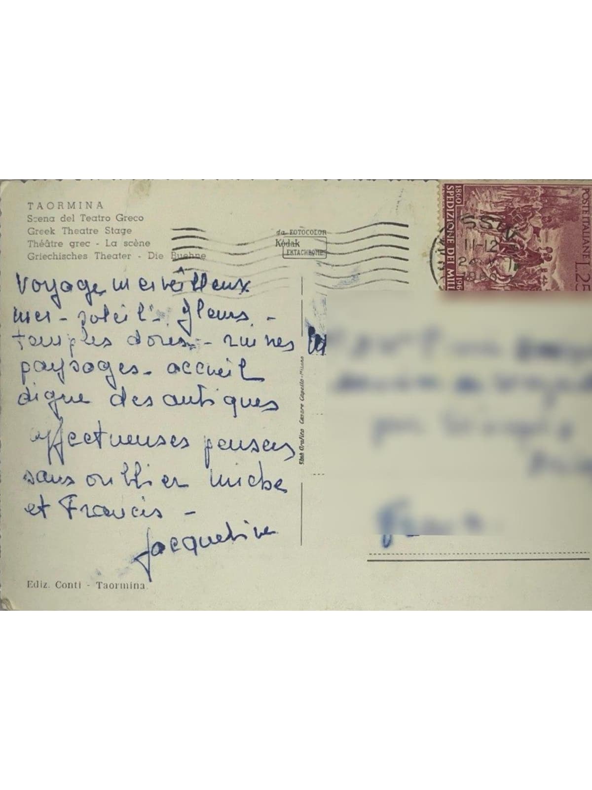 Verso de la carte postale