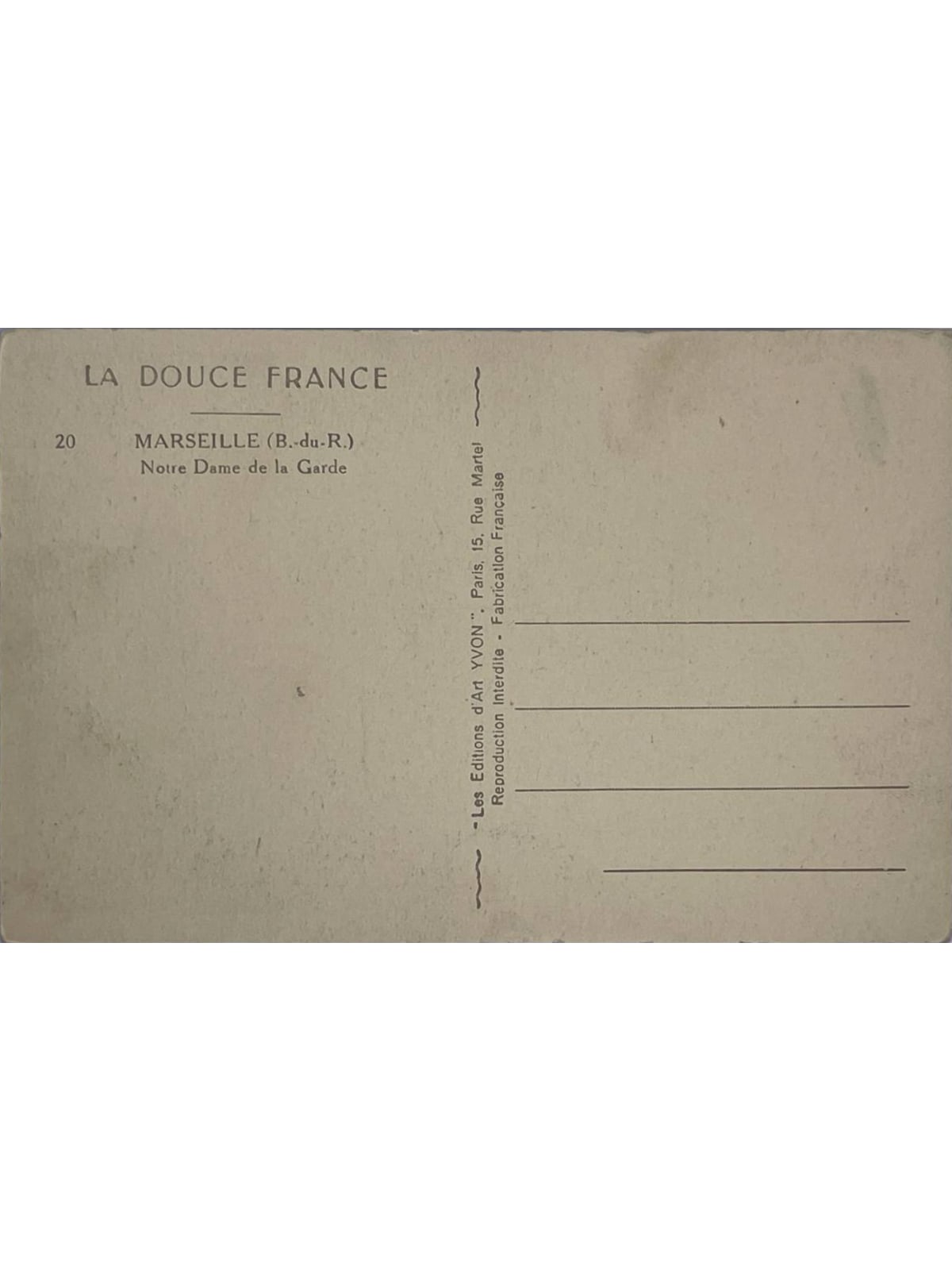 Verso de la carte postale