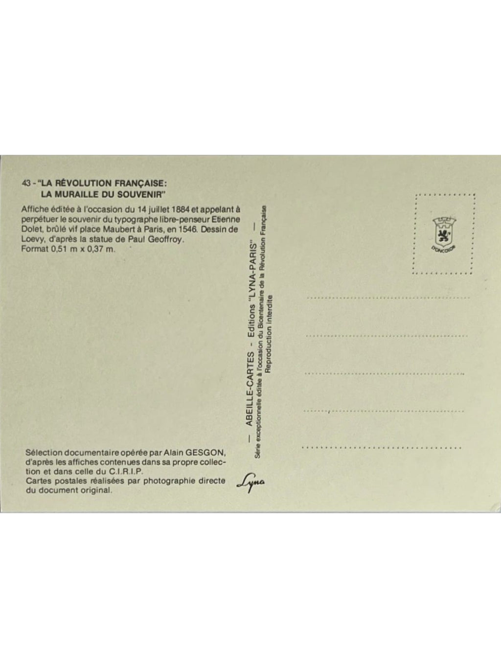 Verso de la carte postale