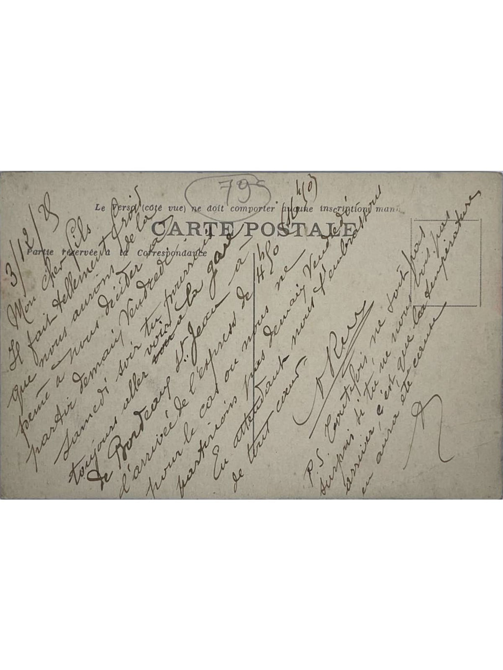 Verso de la carte postale