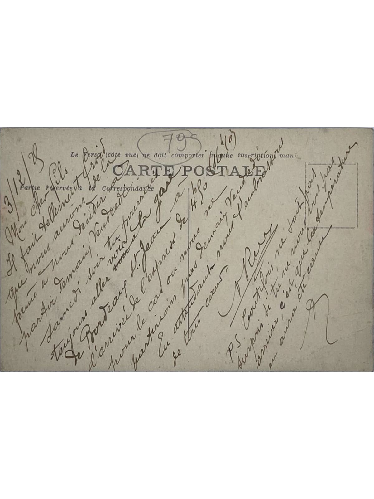 Verso de la carte postale