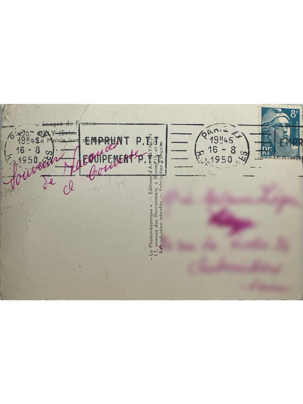 Verso de la carte postale