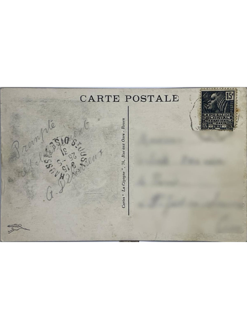 Verso de la carte postale