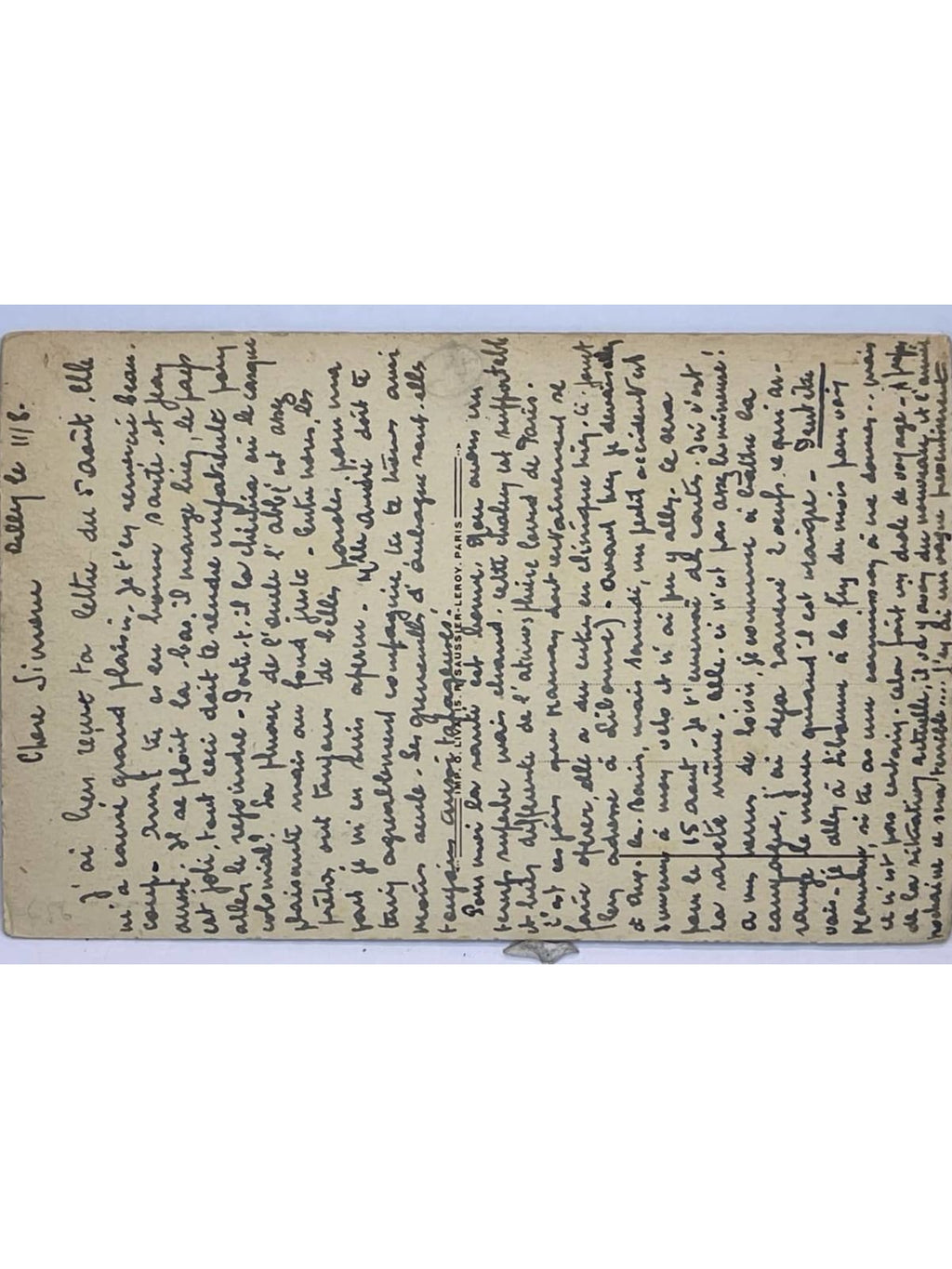Verso de la carte postale