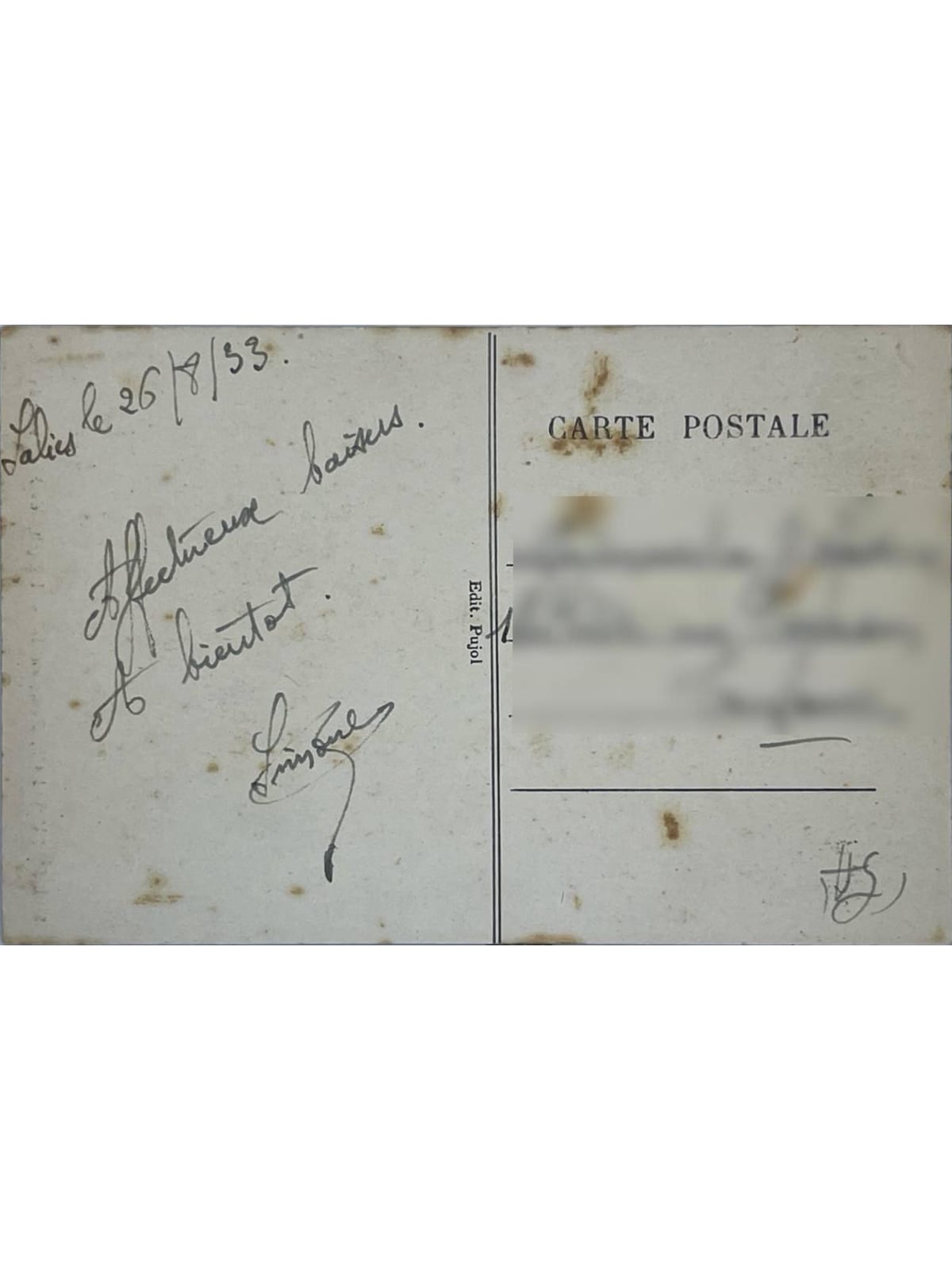 Verso de la carte postale