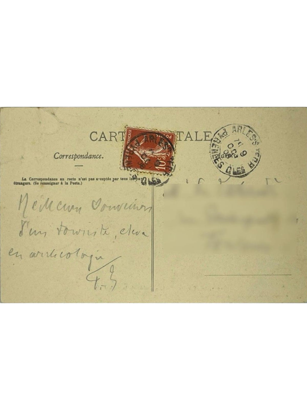 Verso de la carte postale