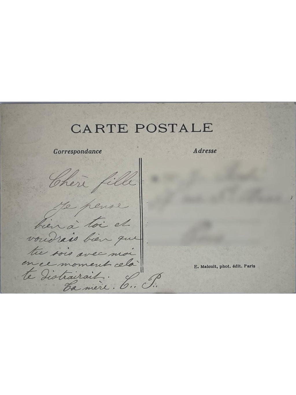 Verso de la carte postale