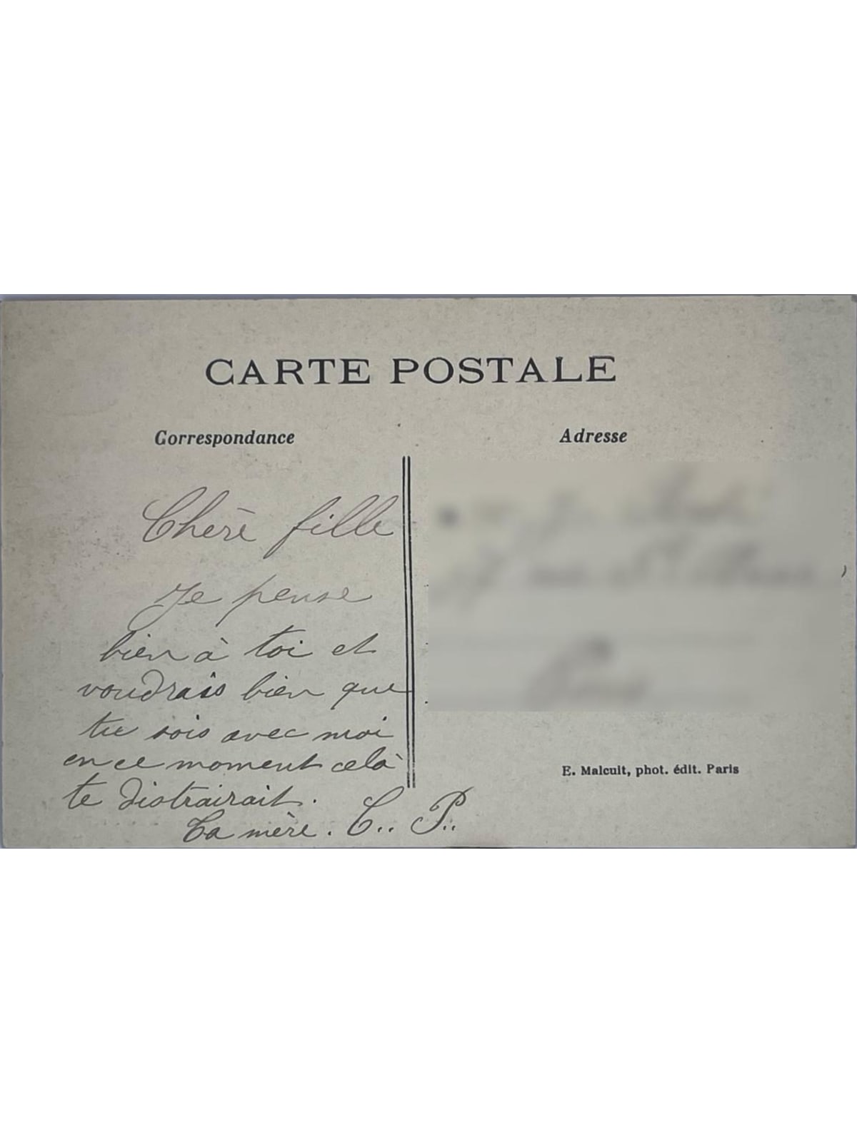 Verso de la carte postale