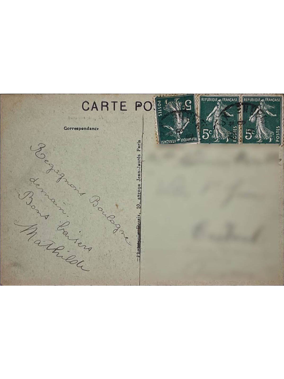 Verso de la carte postale