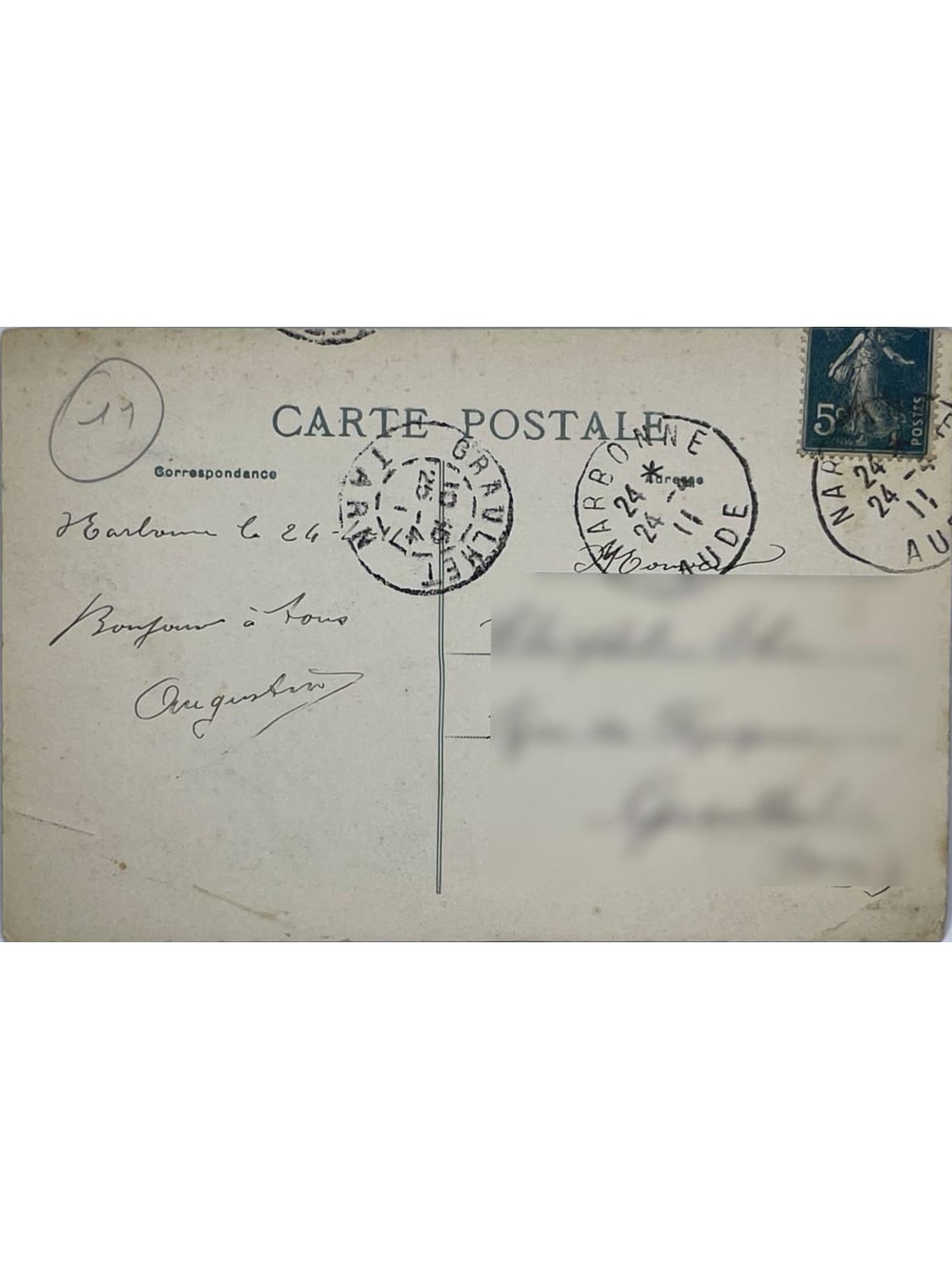 Verso de la carte postale