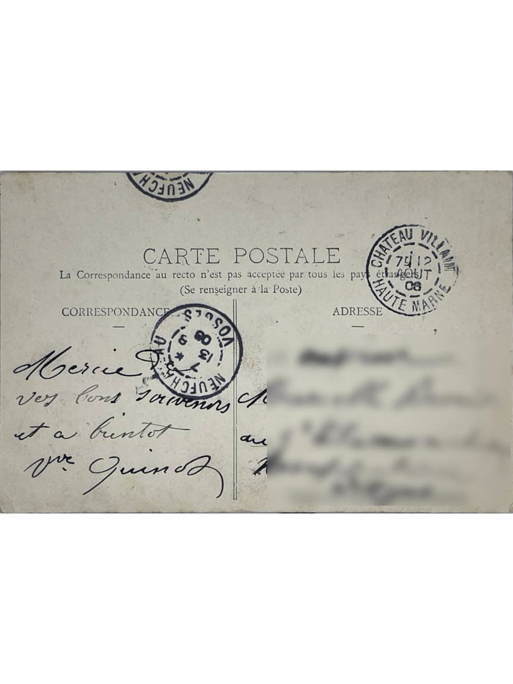 Verso de la carte postale