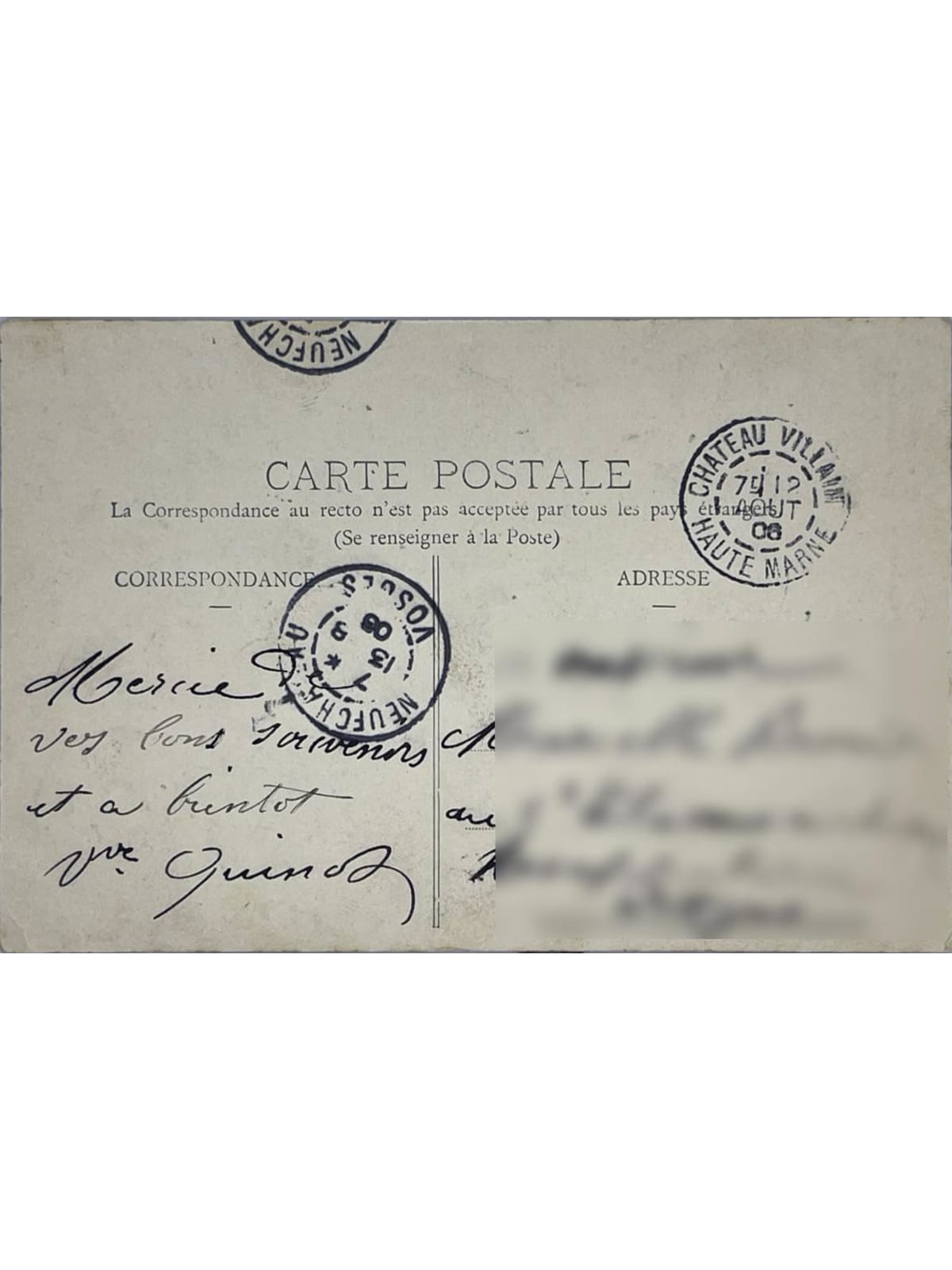 Verso de la carte postale