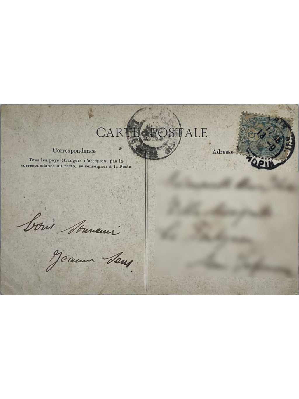 Verso de la carte postale