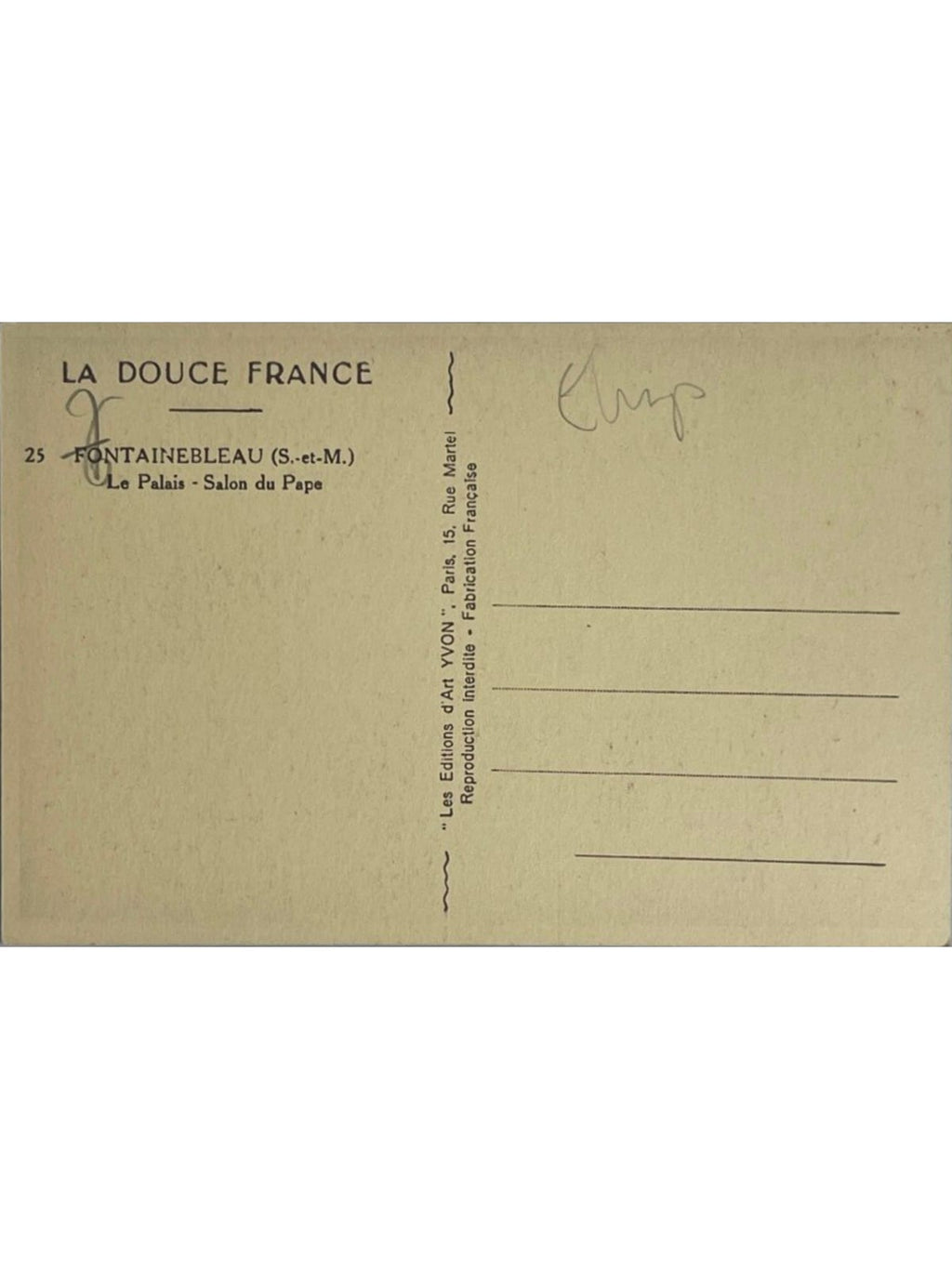 Verso de la carte postale