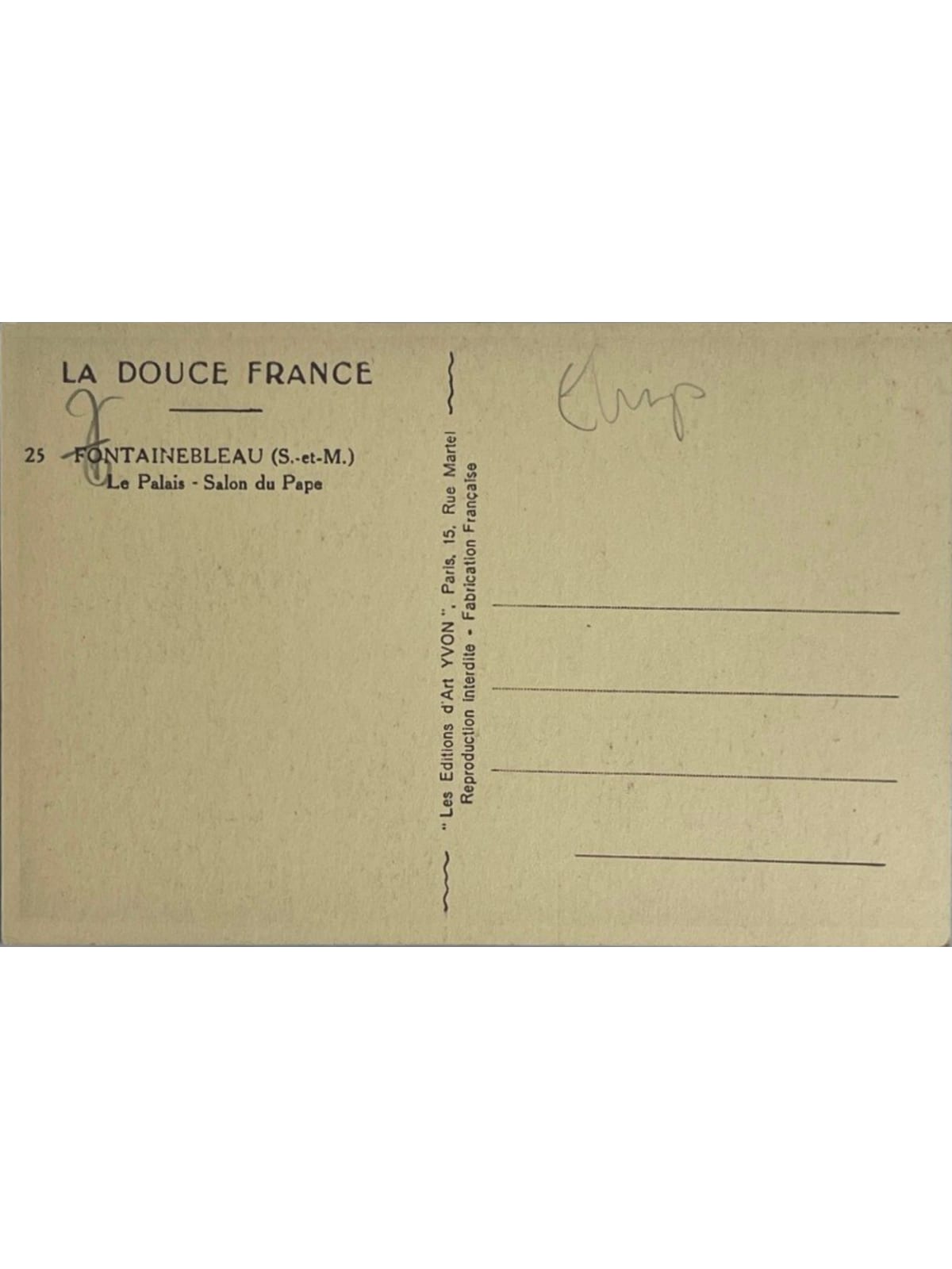 Verso de la carte postale