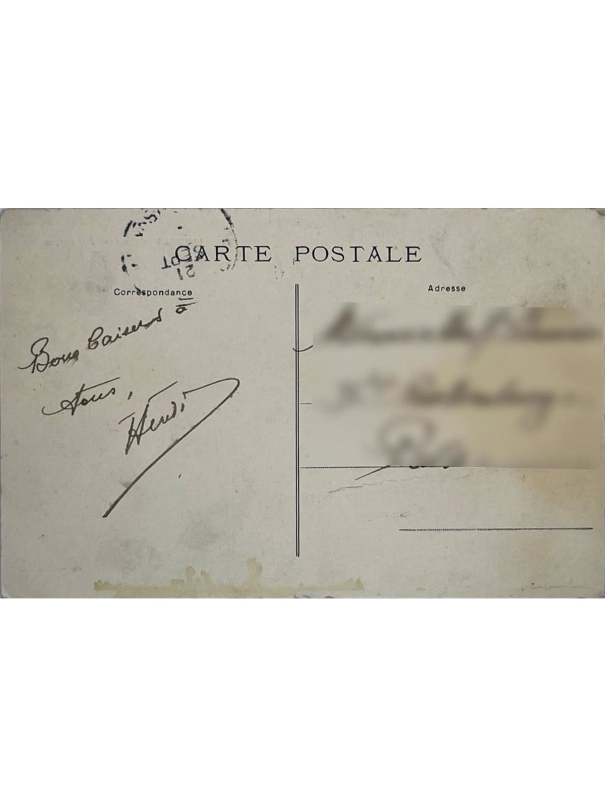 Verso de la carte postale