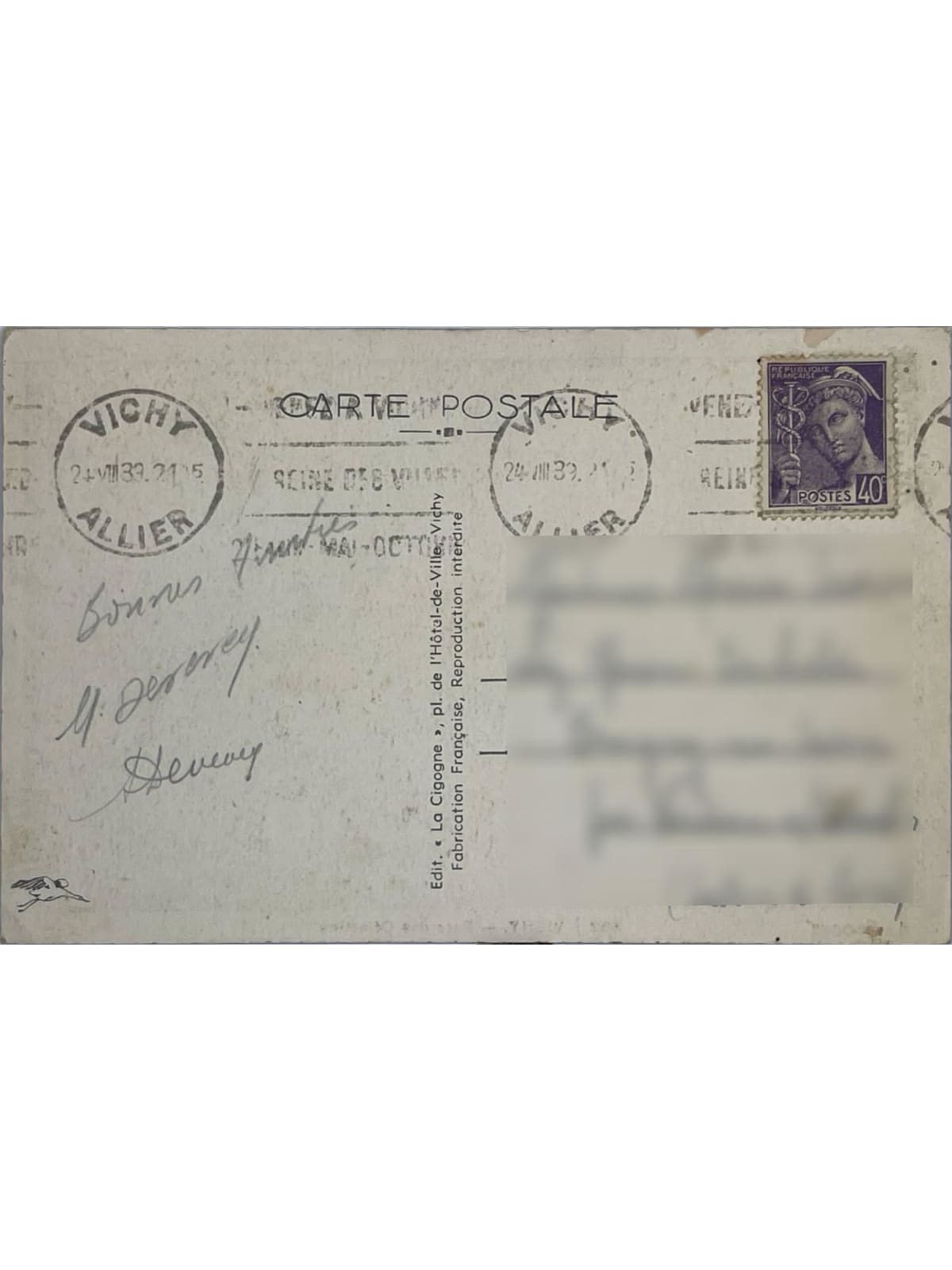 Verso de la carte postale