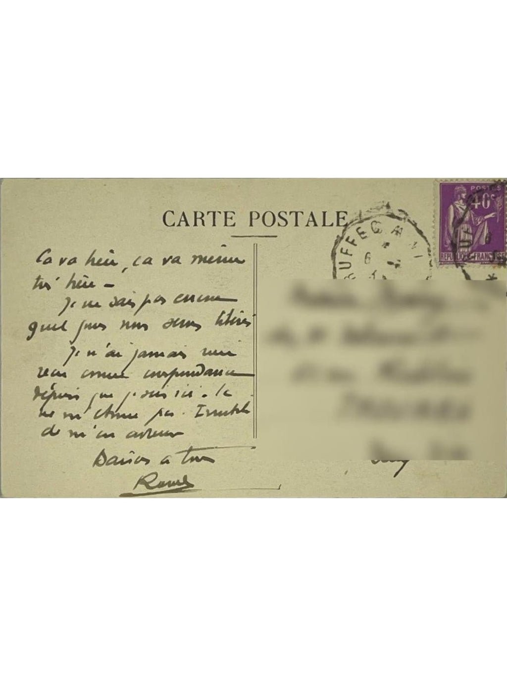 Verso de la carte postale
