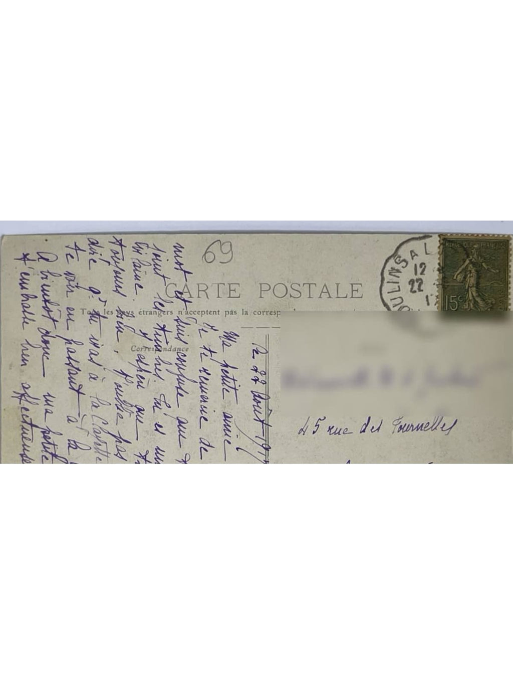 Verso de la carte postale