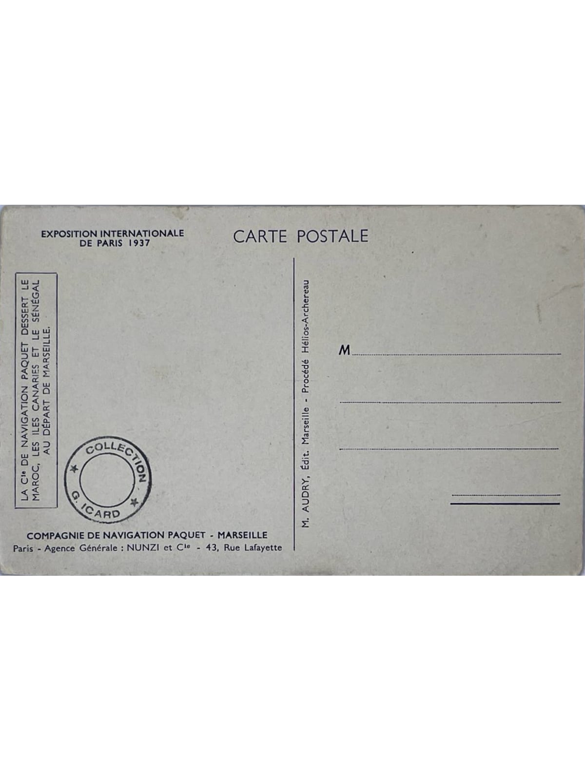 Verso de la carte postale