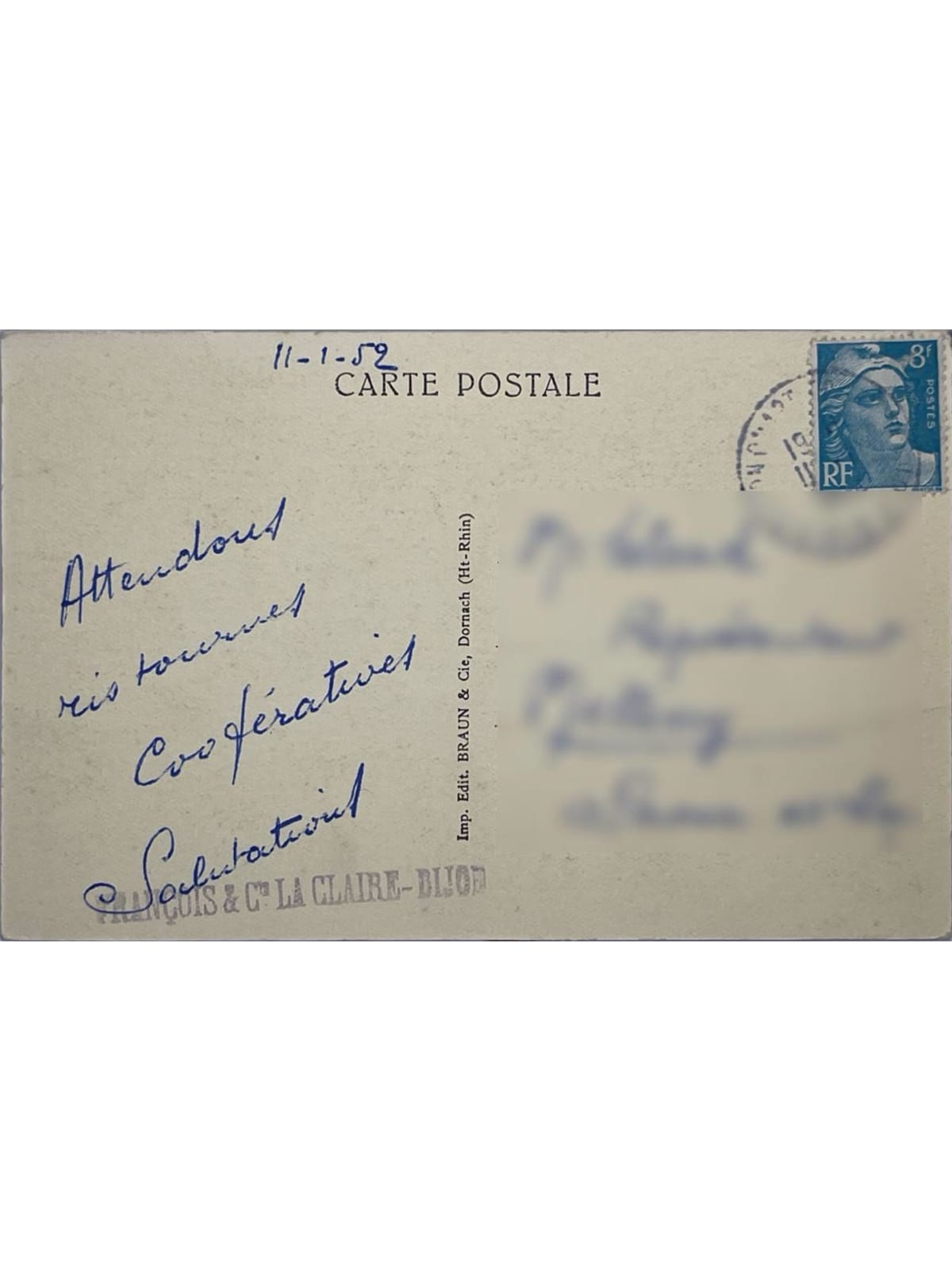 Verso de la carte postale