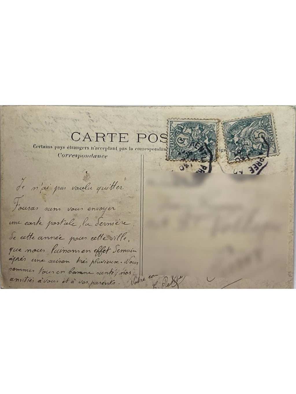 Verso de la carte postale