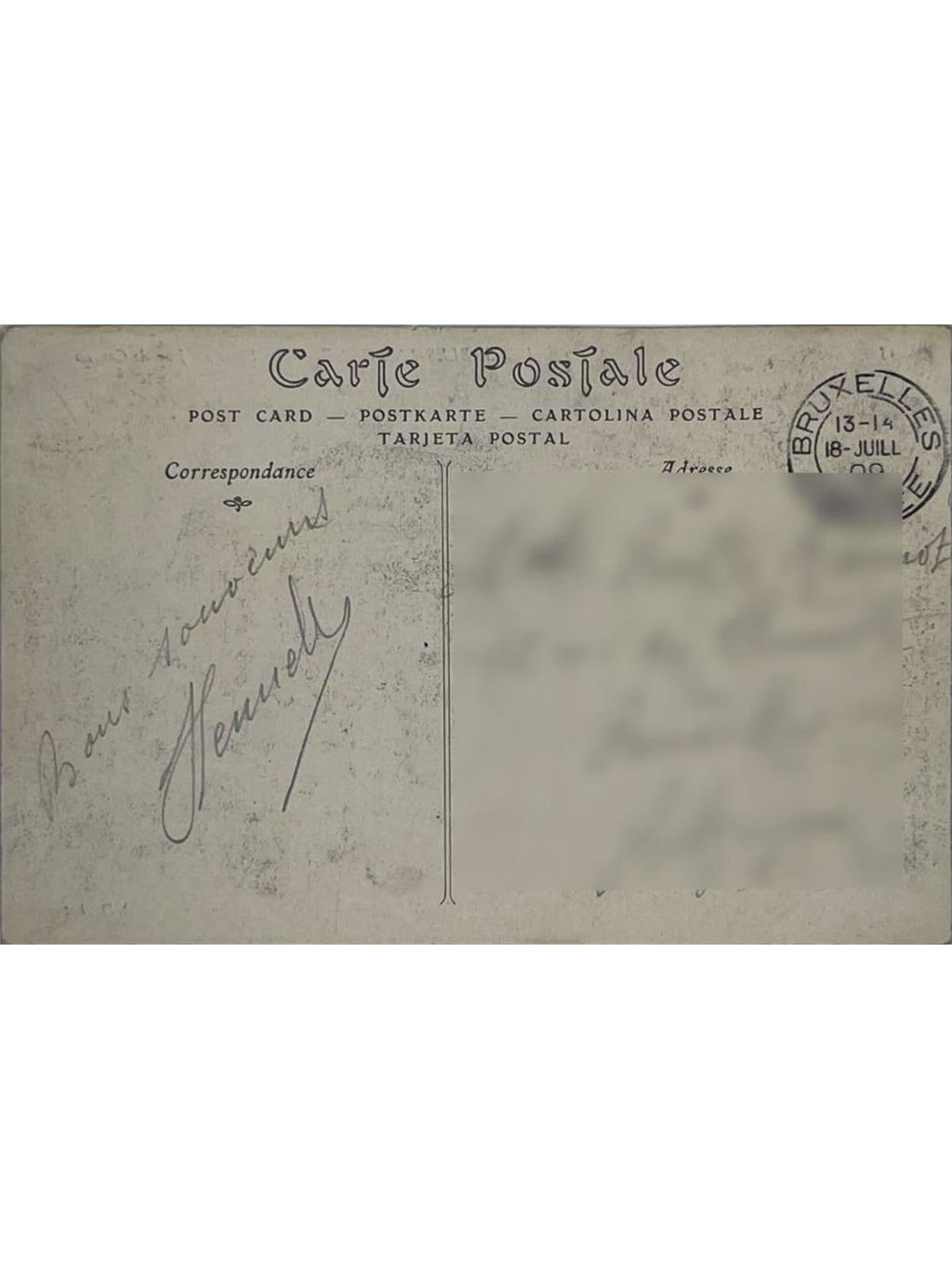 Verso de la carte postale