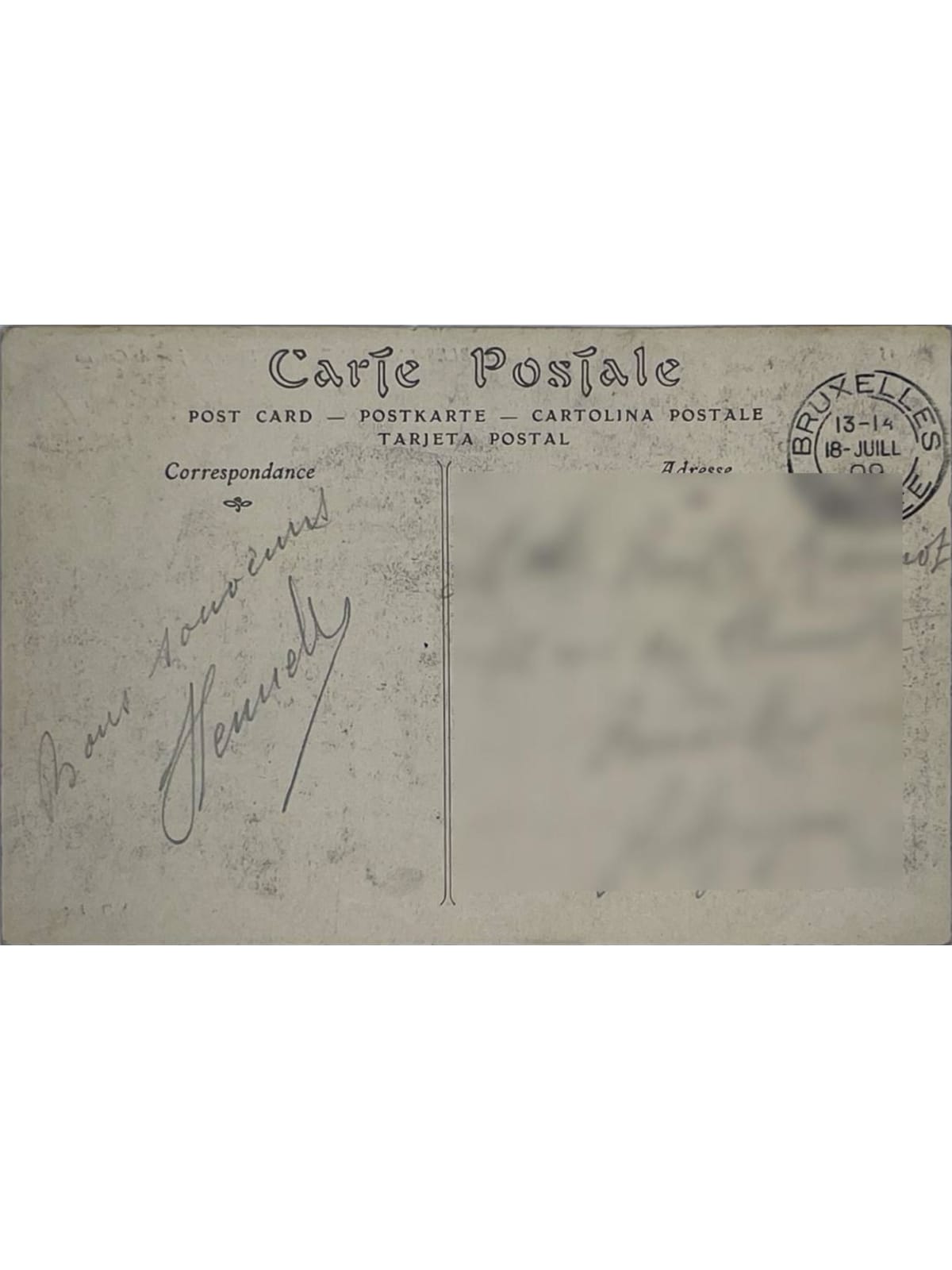 Verso de la carte postale