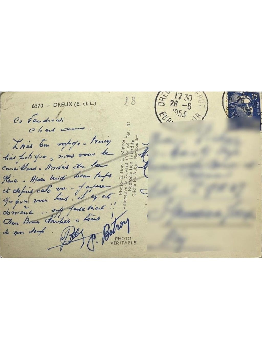 Verso de la carte postale