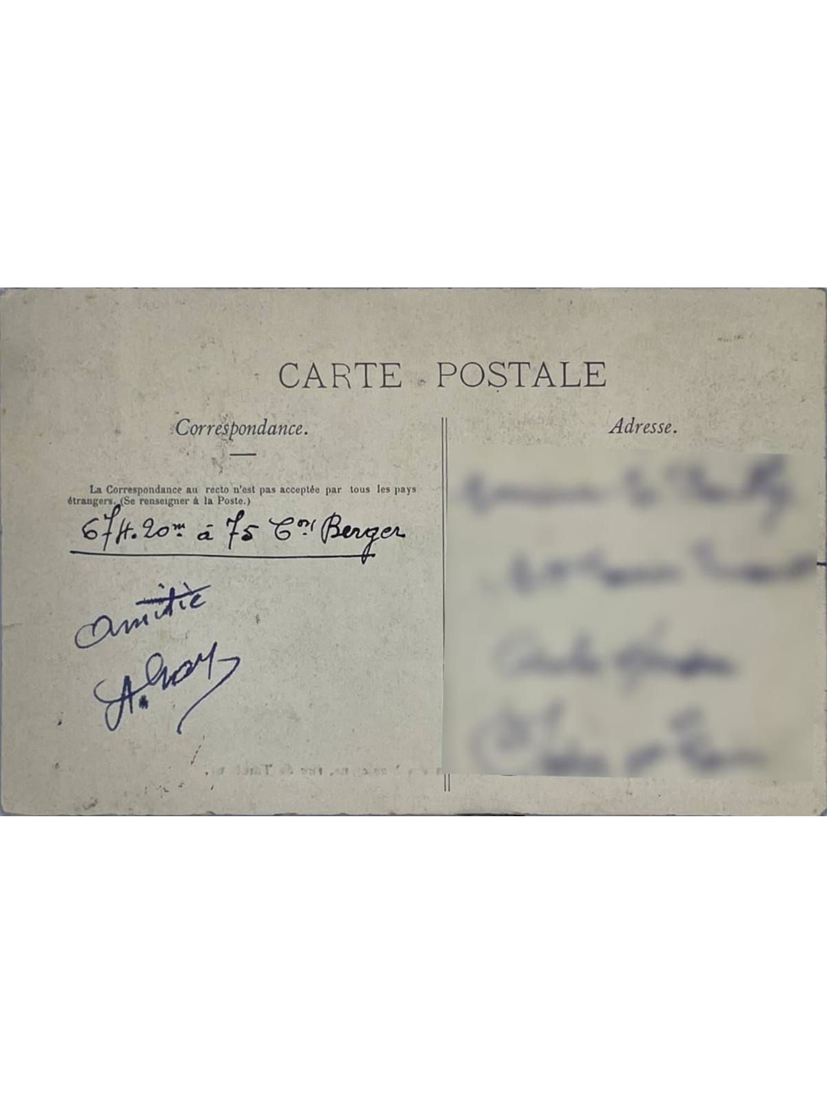 Verso de la carte postale