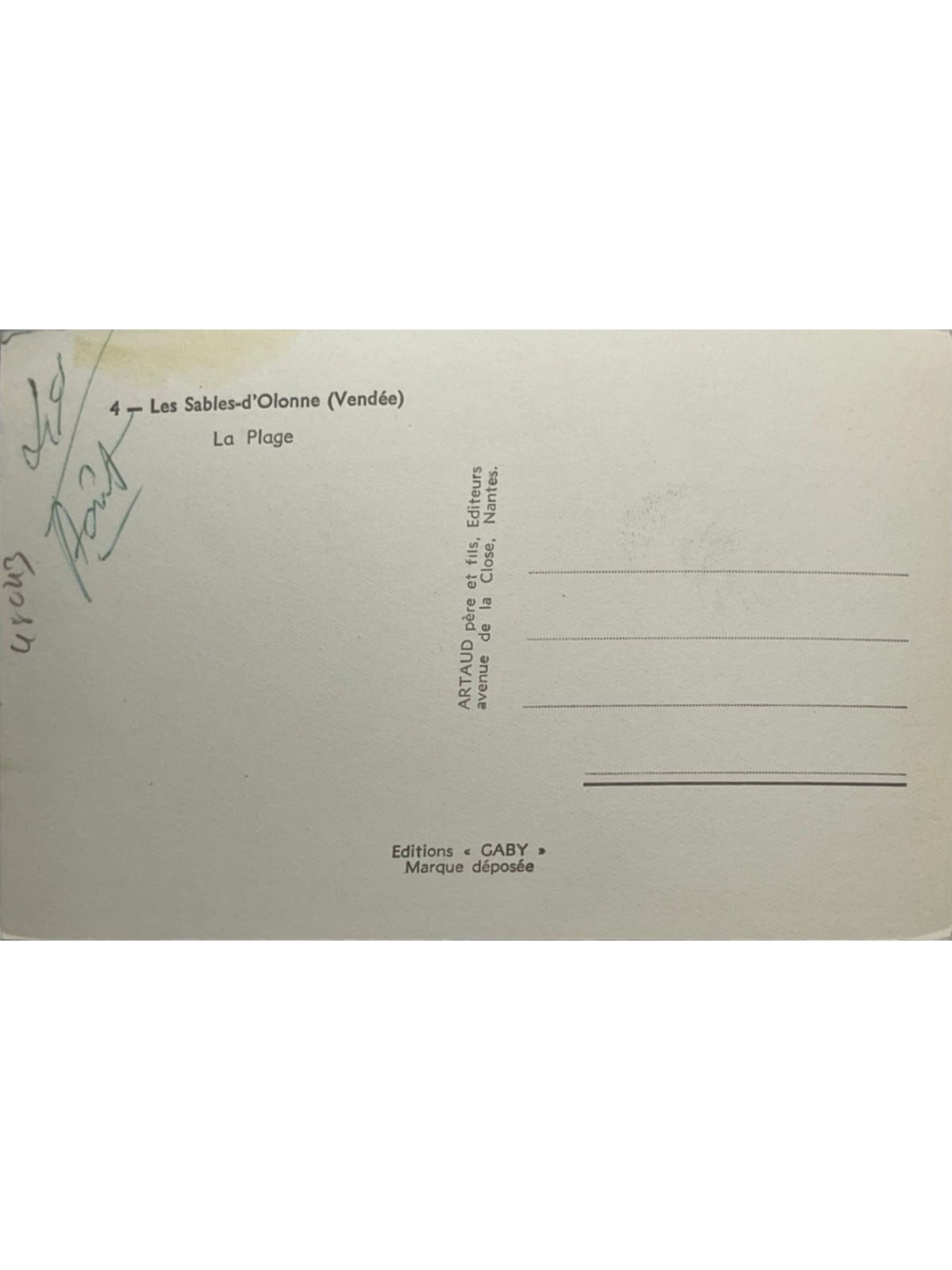 Verso de la carte postale