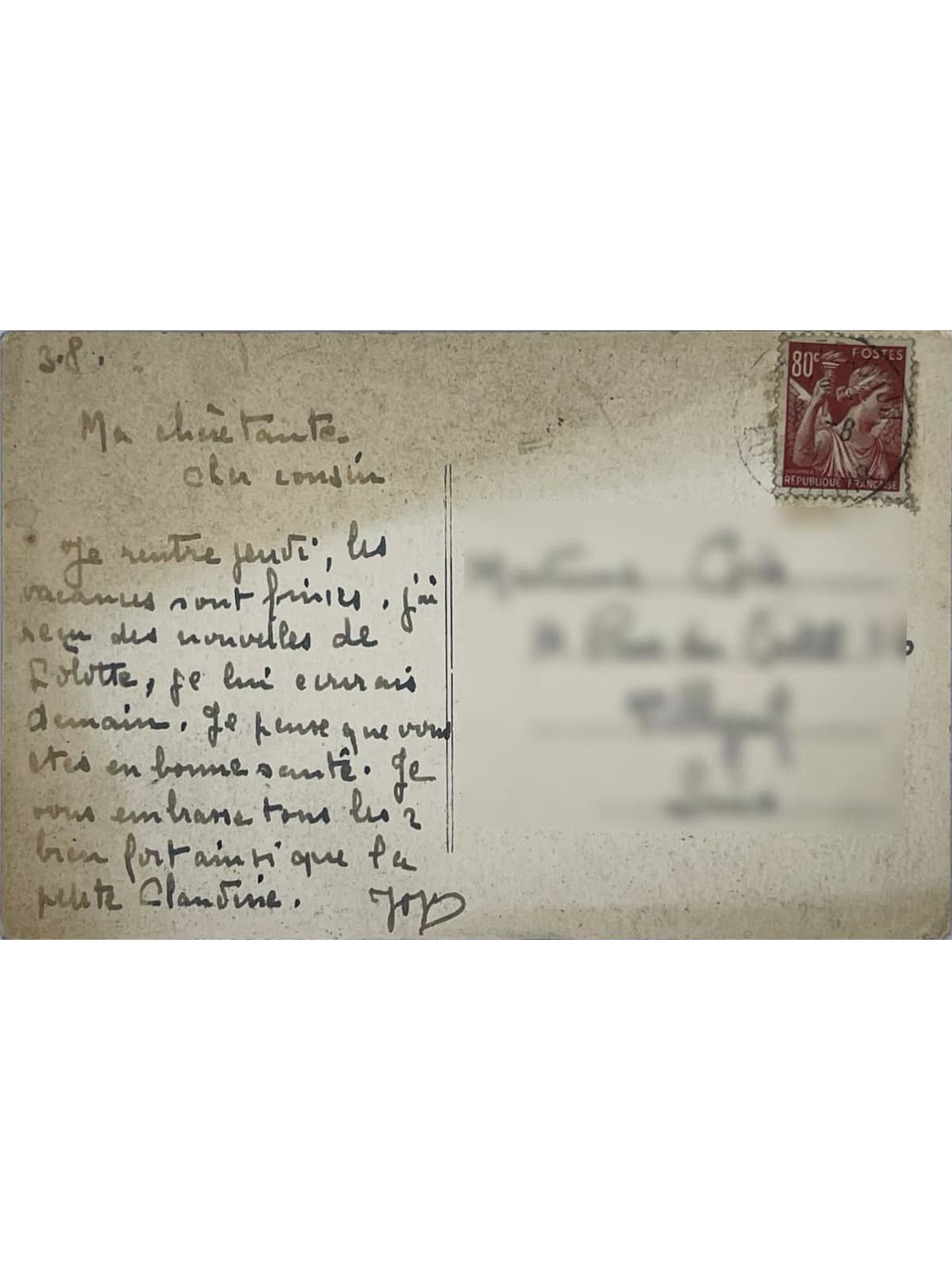 Verso de la carte postale