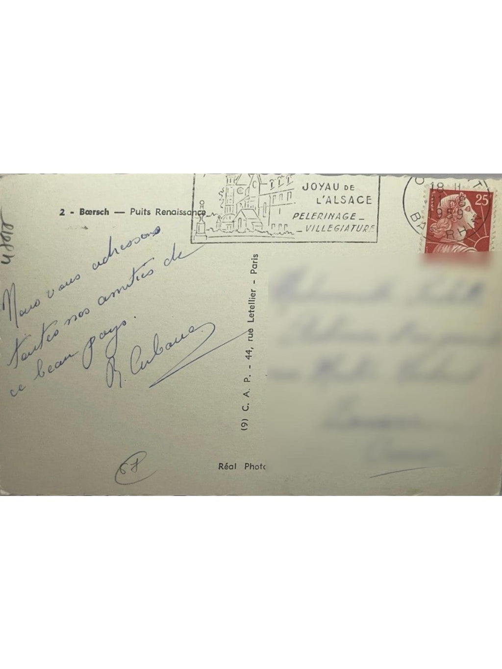 Verso de la carte postale