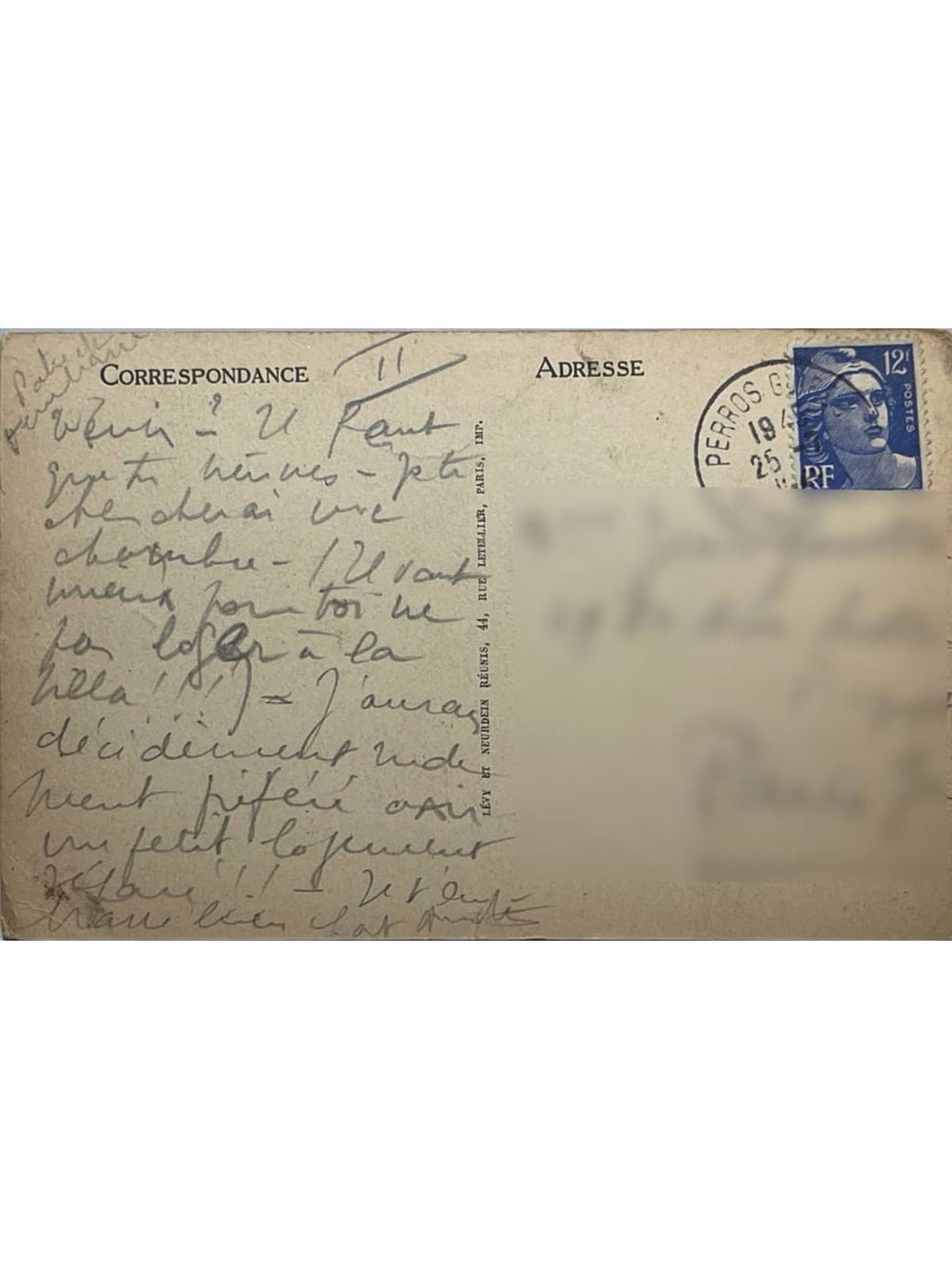 Verso de la carte postale