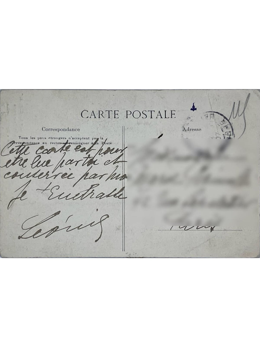 Verso de la carte postale