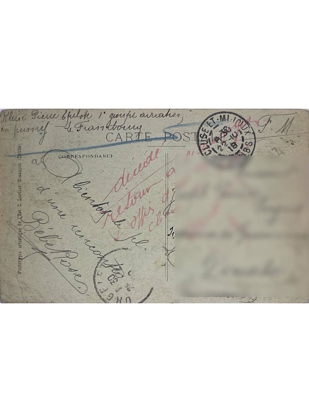 Verso de la carte postale